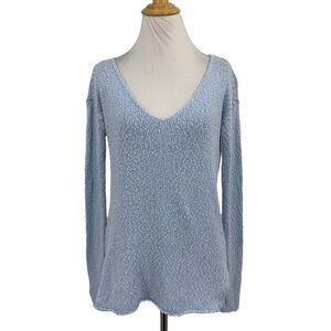 Talula Sweater Womens XXS 2XS Baby Blue Rough Knit V Neck Side Vent Hem Acrylic